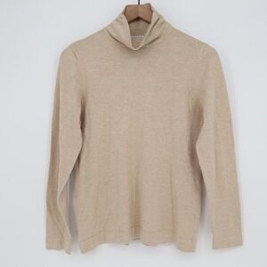 Joseph A. Sweater Womens M Turtleneck Tan Long Sleeve Fine Knit Good